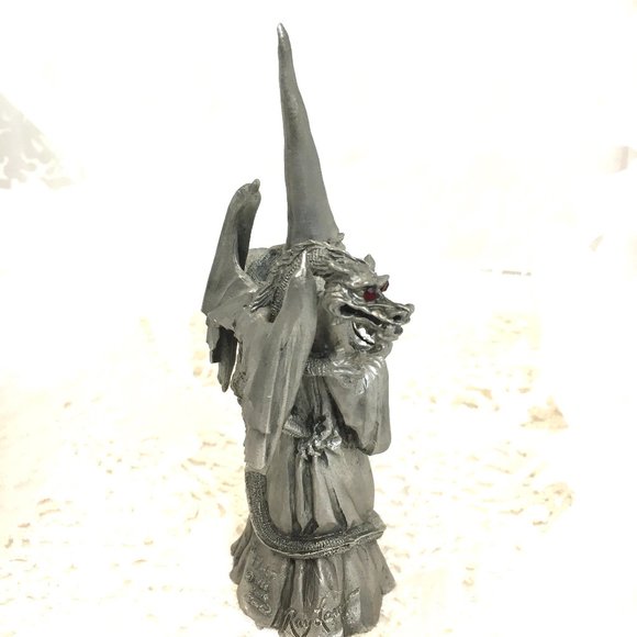 PERTH Pewter Wizard w/ Dragon – Book & Crystal Ball Figurine Vintage - Picture 8 of 15